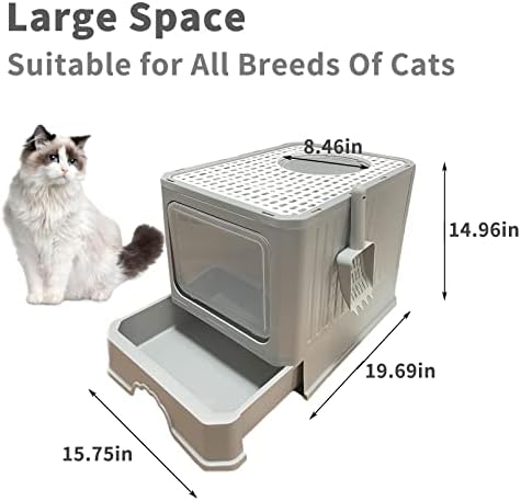 Tfwadmx Голема Кутија За Отпадоци За Мачки што Се Преклопува Со Капак Врвот Влез Кутија За Ѓубре За Мачиња Затворена Фиока За Нокшир