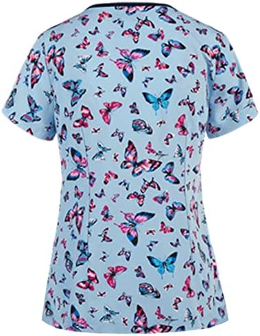 Женски Летни Врвови Цветен Модел Печатење Лабав Краток Ракав V Вратот Удобни Пријатни Дневни Кошули Блузи