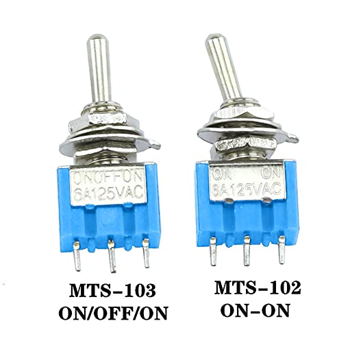 XJIM 10 PCS TOGGLE SWITCH MTS-103 ON/OFF/ON PDT MTS-102 ON/ON 3 PIN 6A 125VAC/3A 250VAC MINI SWITCH SWITC