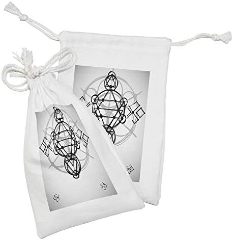 Амбесон Геометрија Ткаенина Торбичка Сет на 2, Симплистички На Животот Вител Движење Со Сфери Печатење, Мала Врвка Торба За Тоалети