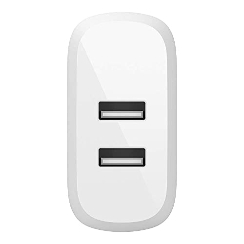 Belkin BoostCharge Pro Flex Плетенка USB Тип А До Молња Кабел, Бела &засилувач; Двојна USB Полнач 24W (Двојна USB Ѕид Полнач, Бела