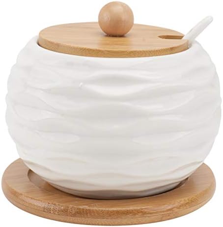 Cabilock Terrarium Air Mightight Ceramic Condiment Jar Container со бамбус капак и држач за лажици за кутија за зачинување на кујна за