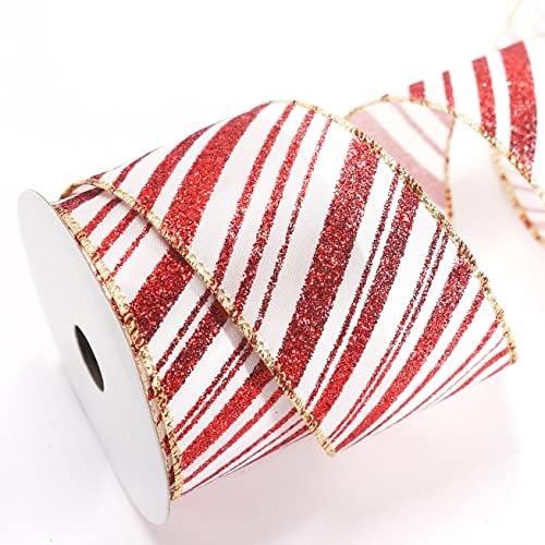 Altier бела и црвена соблечена ткаенина лента со лента, сјајна црвена соблечена лента за украсување на новогодишни елки, правење