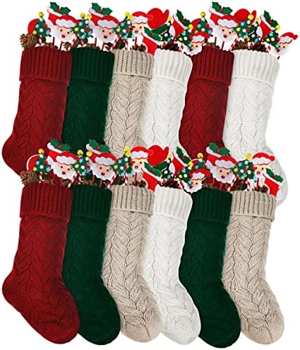 12 парчиња Божиќни чорапи 14,5 инчи кабелски плетени Божиќни чорапи Божиќни чорапи виси Божиќни чорапи за Божиќни камиони канцеларија