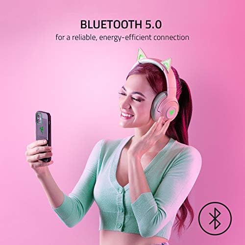 Razer Kraken BT Kitty Edition: Bluetooth 5.0-40ms ниска латентност врска, кварц розова и випер крајна најлесна безжична гејмер за