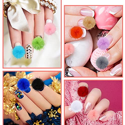 12 парчиња нокти Помс меки топки 3Д одвојување на ноктите Помпоми faux fur pom топка нокти плишани крзнени топки за жени DIY