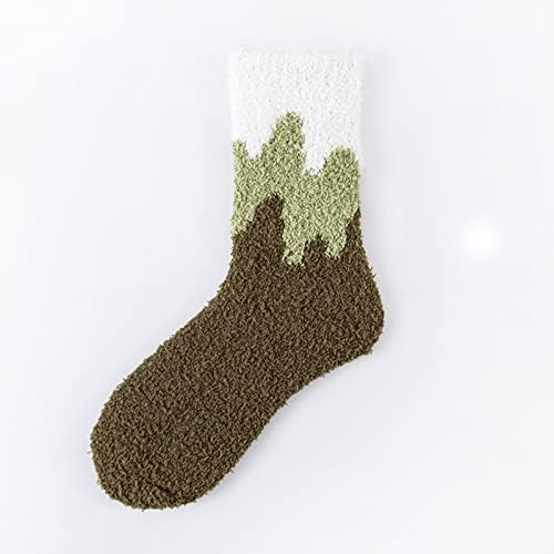 Женски нејасни чорапи влечки зимски меки кабини топло меко корално руно удобно бран печатење средни чорапи домашни чорапи смешни чорапи