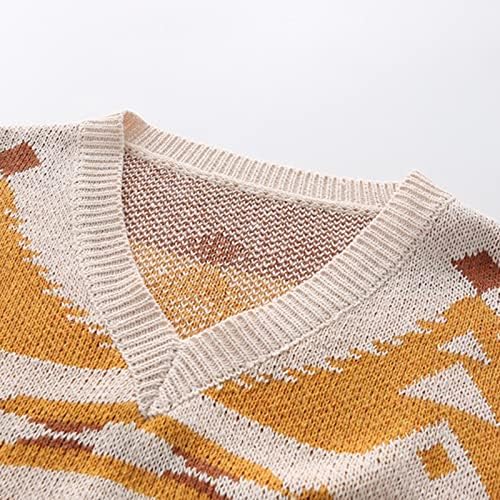 Здфер пуловер за мажи, зимски гроздобер геометриски џемпер за печатење тркалезен скокач на вратот плетен џемпер обичен долги ракави врвови модни