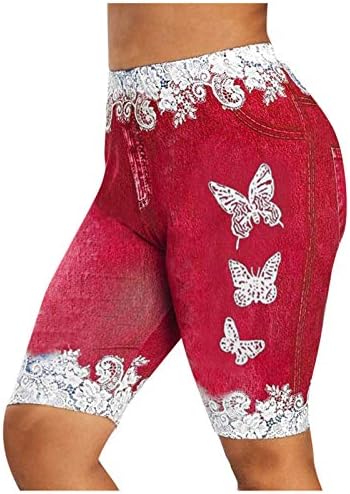 Црвени тексас шорцеви слаби путер летаат печати Jeanан шорцеви џегингс големина тексас faux женски плус обични панталони жени плус случајни