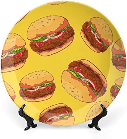 Вкусен Сочен Мрсен Хамбургер Персонализирана Коска Кина Прилагодени Керамички Декоративни Плочи Домашна Тркалезна Плоча со Држач