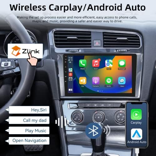 Безжичен Apple Carplay Android Двоен Din Автомобил Стерео, 9 инчен Екран На Допир Bluetooth Автомобил Радио Поддршка Android Auto