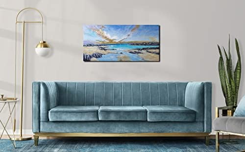 Ардеми сина крајбрежна wallидна уметност пејзаж плажа сива апстрактна текстурирана сликарство модерно уметничко дело отпечатоци голема врамена слика за бања дневн