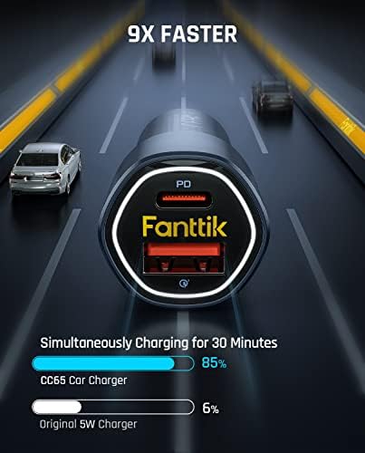Fanttik x8 зелена преносна гума на инфлатор и CC65 65W USB C Car Charger