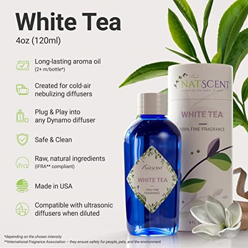 Замена на шише со мириси на бел чај со бел чај за динамо ароматерапија дифузер, луксузни и масла за арома на арома - 4 мл.