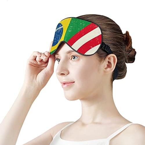 Знамето на Бразил и САД, печатена маска за спиење, мека капа за очи со прилагодлива лента за ноќни очила за патувања за мажи за