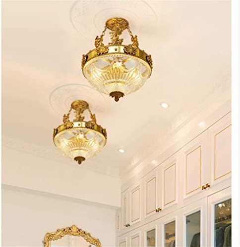 LDCHNH Европски бакар половина тавански ламба D42cm злато таванот светилка дневна соба спална соба трпезарија кујна вила стаклена ламба