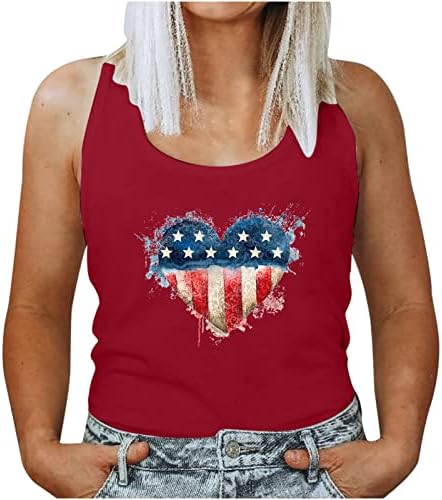 Американска кошула со знаме за жени 4 -ти јули резервоарот Топ САД знаме starsвезди ленти патриотска маичка лабава кошула на