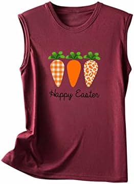 Смешен графички резервоар на жените врвови на летни ракави без ракави, лежерна маица за печатење на моркови за печатење на моркови