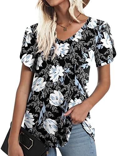 Девојки обична блуза есен летен краток ракав 2023 облека памук против вратот графички лабава вклопена маица за жени 60