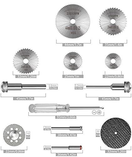 DIY занаети CT-DIY-HI-33128 Сет на тркалото за сечење на тркалото 1/8 Шанк Дијамант сечење тркало, мини HSS видоа лопати, диск за прекинување