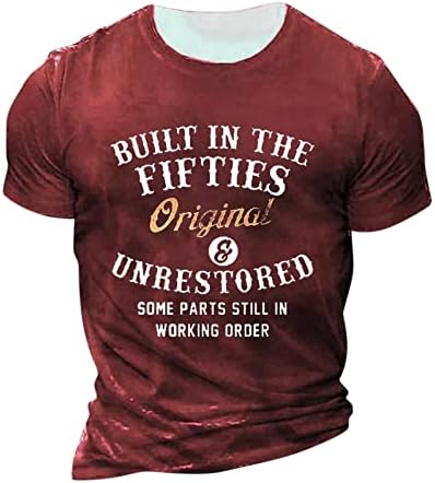Машки кошули Rtrde летни кратки ракави со тркалезен врат гроздобер буква печати пулвер маица врвни маици со краток ракав