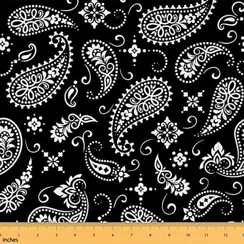 Индиски Пејсли Печати Декоративна Ткаенина покрај Дворот Црно Бели Геометриски Цртани Цвеќиња Внатрешна Надворешна Ткаенина За
