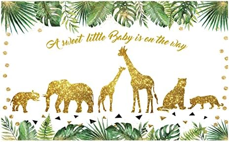 Allenjoy 10x8ft бебешки туш, тропска дланка лисја злато декор дива за животни од џунгла тематски деца роденденска фотографија