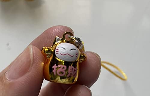 Ново! Fengshui Lucky Gold Maneki Neko Cat Bell 5/8 Соодветна среќа на ланецот на клучеви