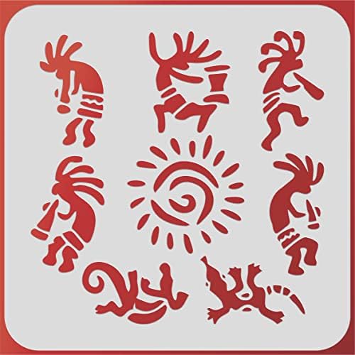 Kokopelli wallидна уметност матрица, 4,5 x 4,5 инчи - Кашина дух митологија Хопи Зуни Индијци матрици за сликање образец