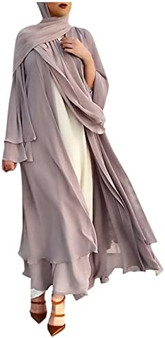 Lzeal Black Abayas за жени муслимански шифон молитвен фустан, муслиманска облека за мажите до џамија со долг ракав, проток на муслимански