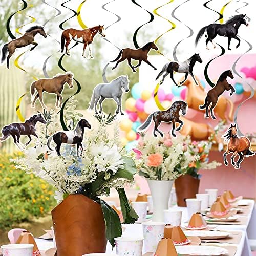15 парчиња за забави за коњи за коњи, висијќи вртења декорација за коњска тема роденденска забава каубојска каубојска забава