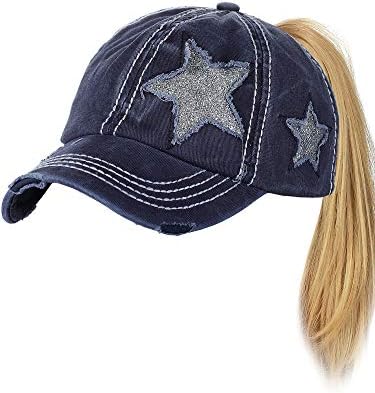 C.C PONYCAP неуредна висока висока пунџа, прилагодлива сјајна starвезда потресена капа за капа на бејзбол