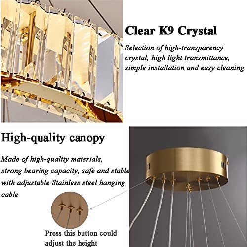 Saffbei модерен кристален лустер, 3 прстени LED златен приврзок светло DIY современ прилагодлив не'рѓосувачки челик што виси