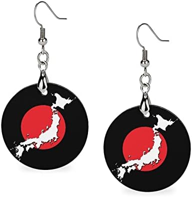 Јапонска мапа на знамето дрвени обетки околу приврзоците за висини куки за уво накит за жени