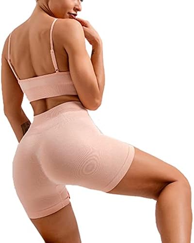 Облека за јога на Манон Роза за жени Беспрекорни костуми 2 парчиња сет со кратки нозе спортски градник за вежбање облека фитнес спортска облека