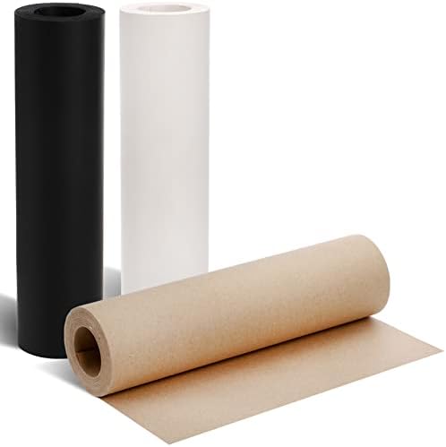 Jucoan 3 пакет kraft хартија ролна, 12 инчи x 100 ft бела црна кафеава хартија за завиткување за пакување, завиткување, занает, испорака,