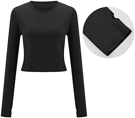 Y2k ја опремена основната кошула со долг ракав за жени, обични врвови на култури со долги ракави, екипаж тенок вклопување јога маички
