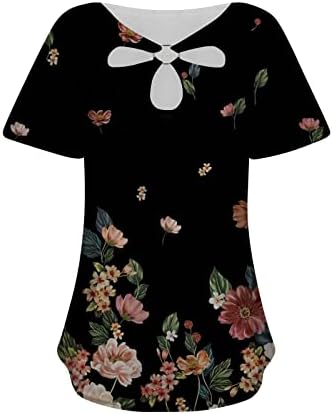 Маици со кратки ракави за жени, женски сценски цвеќиња печатени врвови на летни графички маички за летни графички маички