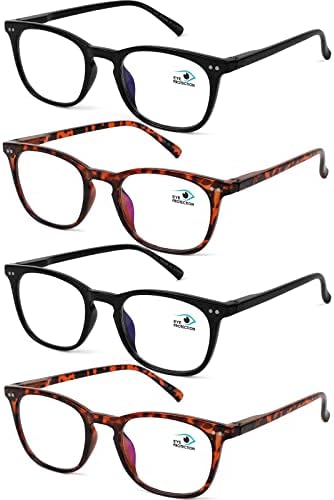 Yogo Vision 4 пакет Часови за читање Нерд читатели за жени мажи против сјај УВ филтер лесни очила за очила +4