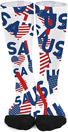 Сакам печатени чорапи со печатење во боја на САД, атлетски колени високи чорапи за жени мажи