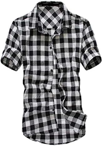 XXBR Менс модни кошули со кратки ракави со кратки ракави, тенок вклопување копче надолу со карирани дизајнерски кошули редовни вклопуваат обични