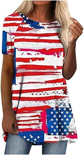 Americanенски американски знаме Туника Топ лето лето -летен случај со кратки ракави со кратки ракави, маички за печатење на блузи