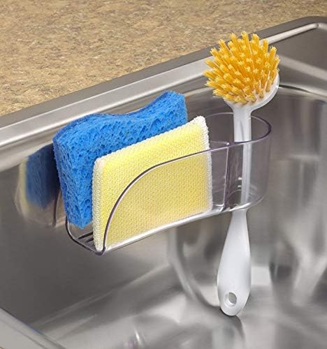 Спектар Диверзифициран Royo Sunction Sink Center & Scrub Brush Holder за организација на кујнски алатки и складирање, јасна