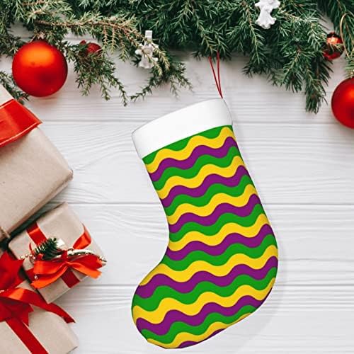 Божиќни чорапи на Аугенстер Марди Грас бранови двострани камин што виси чорапи