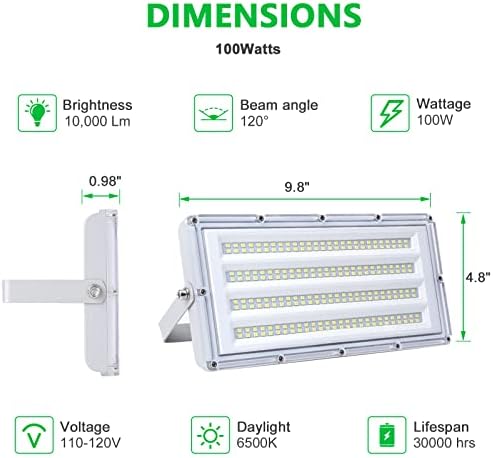 LED светла за поплавување на отворено, 100W 10000mm надвор од LED работното светло со 6500K дневна светлина, бело, IP66 водоотпорни