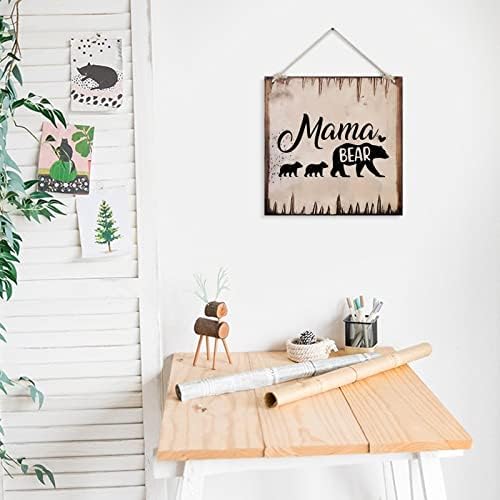 Гроздобер рустикален шик стил дрво знак мама мечка мајка на две деца дрвена плакета за фарма за дневна соба спална соба дома декор