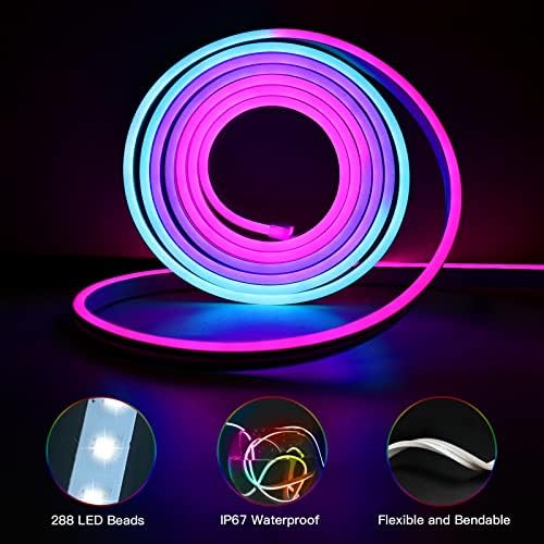 RGBIC Neon Rope Light, 9,8ft LED јаже светла со музика за синхронизација, режим на осветлување на DIY, компатибилен со Alexa и