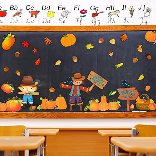 87 парчиња Денот на благодарноста огласна табла декор есенска есенска училница, билтен, украси за украси, плашило, огласни табли, јавор
