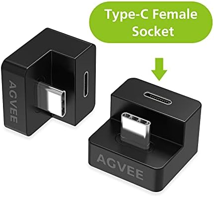 Agvee [2 пакет USB-C адаптер во форма на U, 180 степени агол-тип-Ц женски до машки конвертор Видео аудио аудио 10G Податоци за продолжување