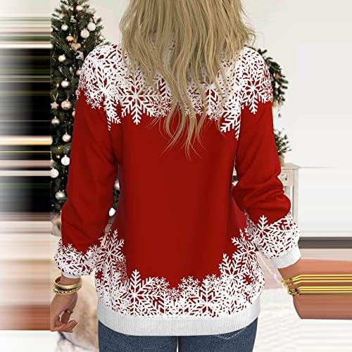Nokmopo жени есен мода 2022 џемпери женски пуловер врвен снежен човек печати случајни спортови 3Д печатење активна улична облека блуза